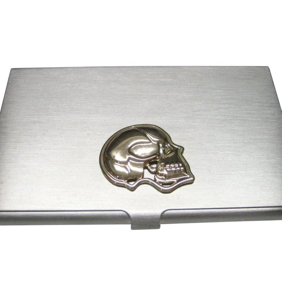 Skull Business Card Holder 3D Printed • Cosmic Frogs Vinyl Gold Toned Large Anatomy Skull Business Card Holder